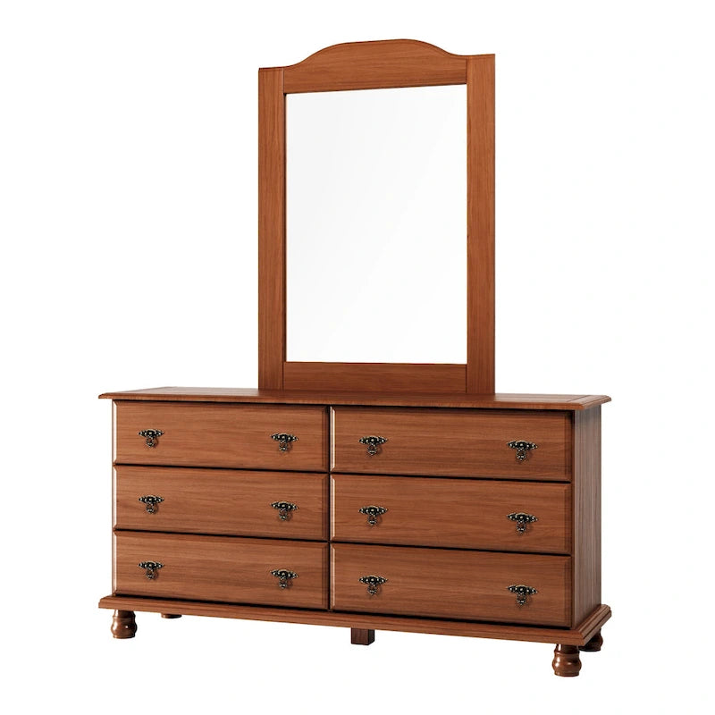 Commode traditionnelle à 6 tiroirs 100 % en bois massif avec miroir en option