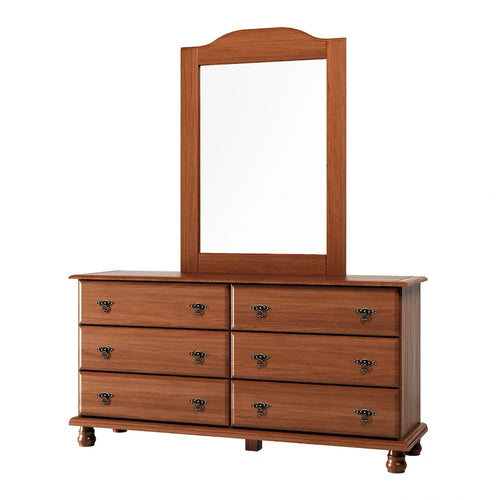 Commode traditionnelle à 6 tiroirs 100 % en bois massif avec miroir en option