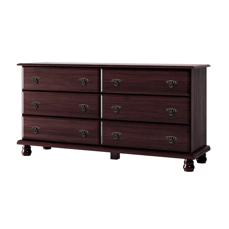 Commode traditionnelle à 6 tiroirs 100 % en bois massif avec miroir en option
