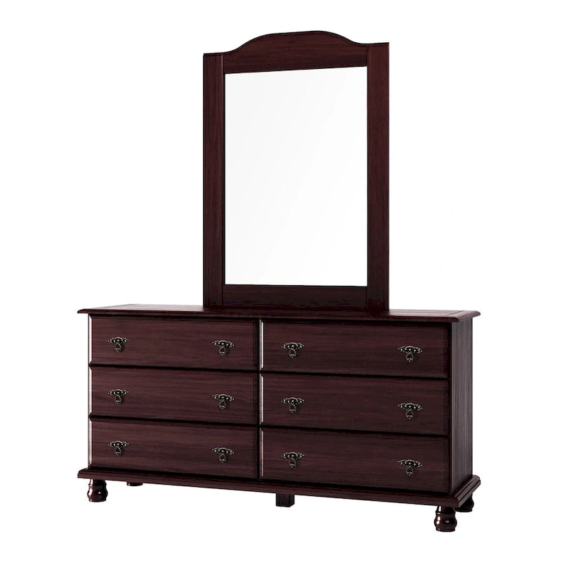 Commode traditionnelle à 6 tiroirs 100 % en bois massif avec miroir en option