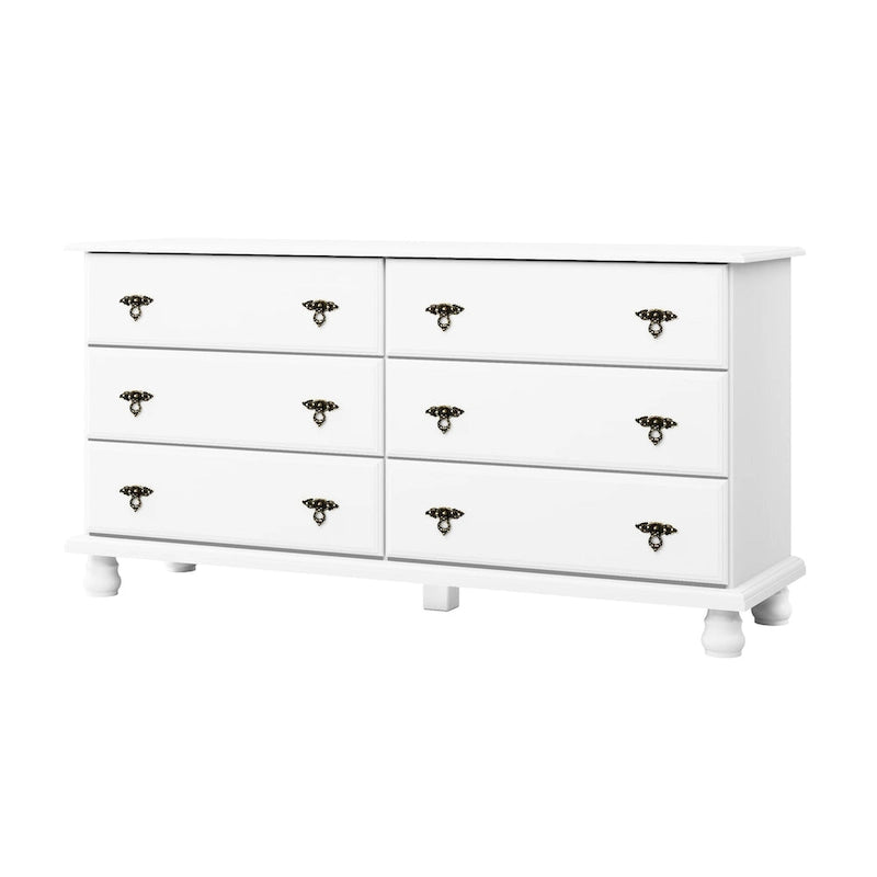 Commode traditionnelle à 6 tiroirs 100 % en bois massif avec miroir en option