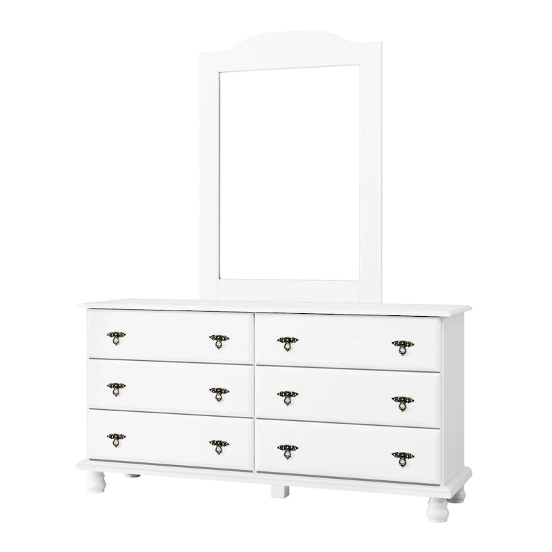 Commode traditionnelle à 6 tiroirs 100 % en bois massif avec miroir en option