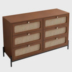 Commode 6 tiroirs en bois de rotin cannage moderne
