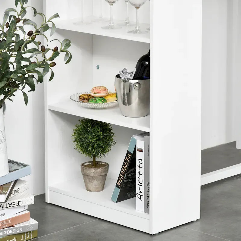 Table de bar avec étagère de rangement à 3 niveaux, structure métallique, plateau épais - Blanc