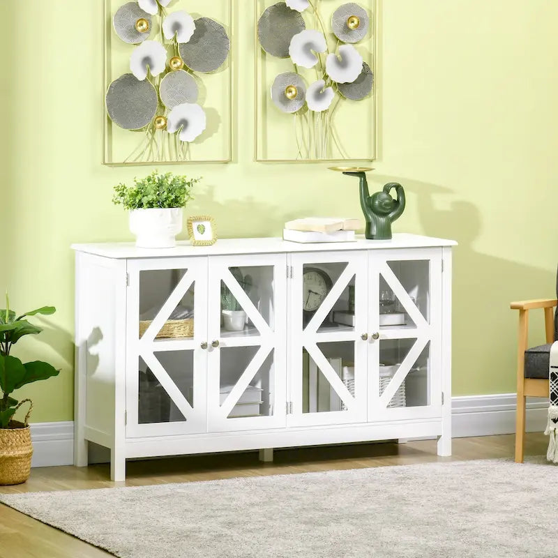 Buffet de cuisine avec étagère réglable et portes en verre