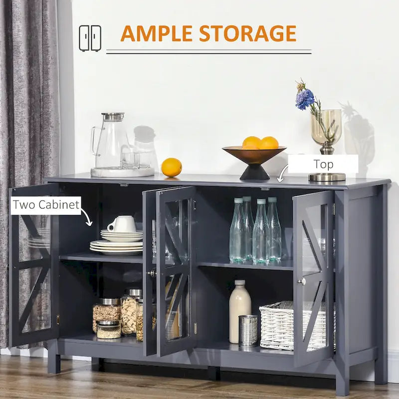 Buffet de cuisine avec étagère réglable et portes en verre