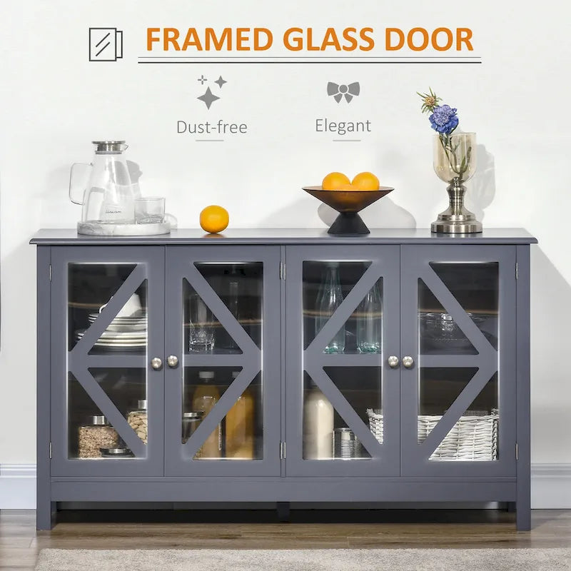 Buffet de cuisine avec étagère réglable et portes en verre