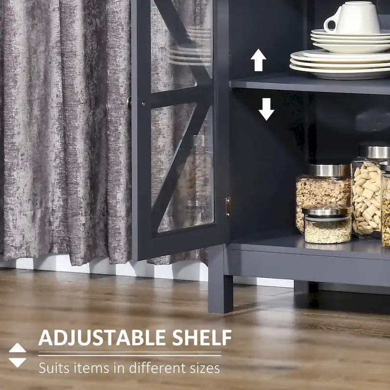 Buffet de cuisine avec étagère réglable et portes en verre