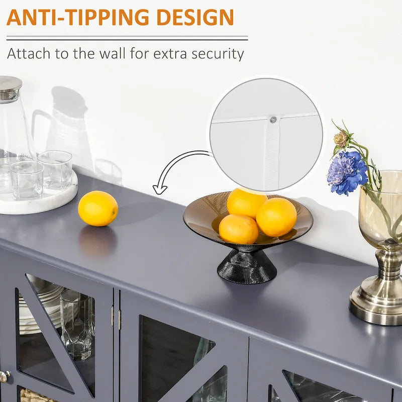 Buffet de cuisine avec étagère réglable et portes en verre