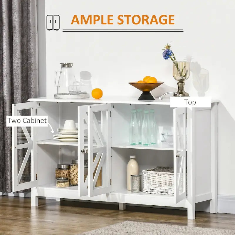 Buffet de cuisine avec étagère réglable et portes en verre