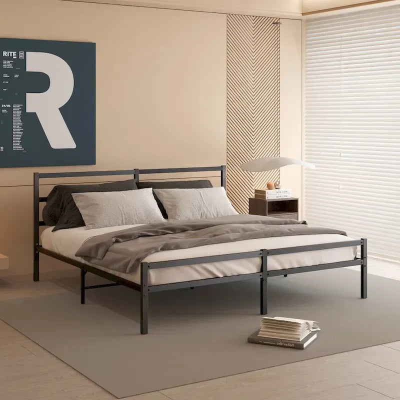 Lit Plateforme Métal King Size avec Tête de Lit