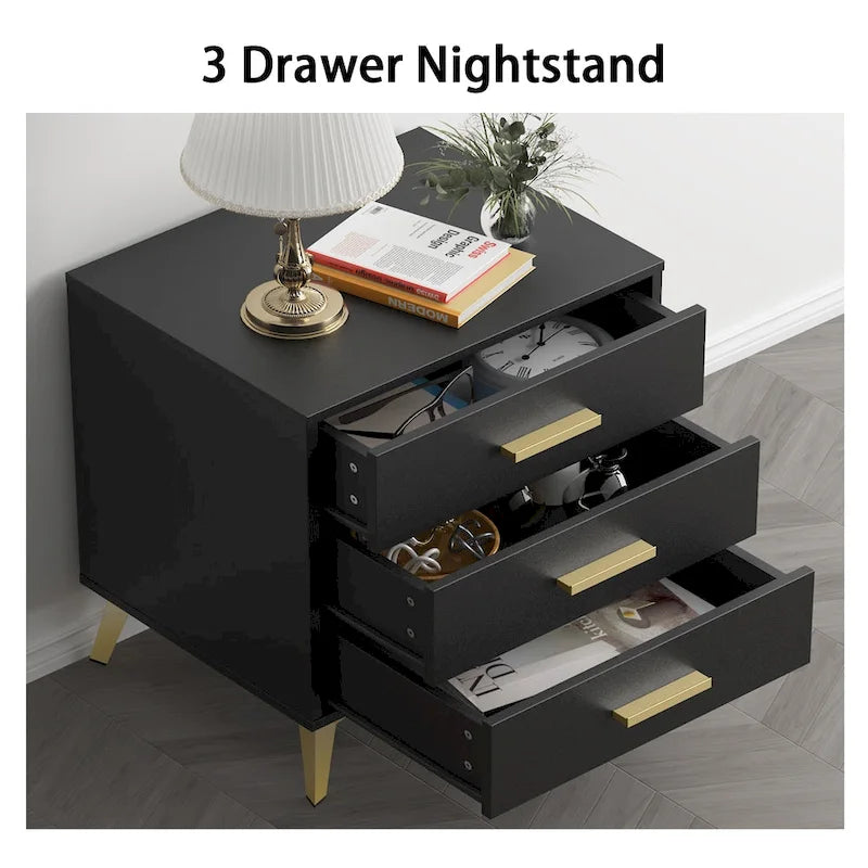 Table de chevet à 3 tiroirs de 60 cm de hauteur en blanc/noir - Moderne du milieu du siècle