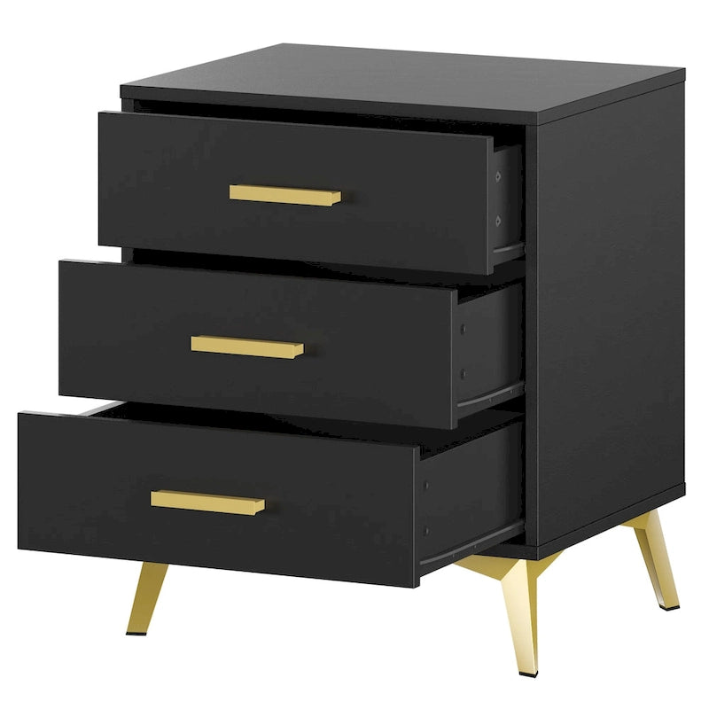 Table de chevet à 3 tiroirs de 60 cm de hauteur en blanc/noir - Moderne du milieu du siècle