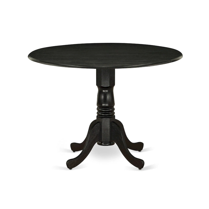 Ensemble table à manger ronde avec chaises en tissu de lin bleu - Noir brossé