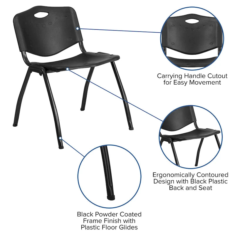 Chaise empilable industrielle en plastique de 880 lb avec poignée de transport