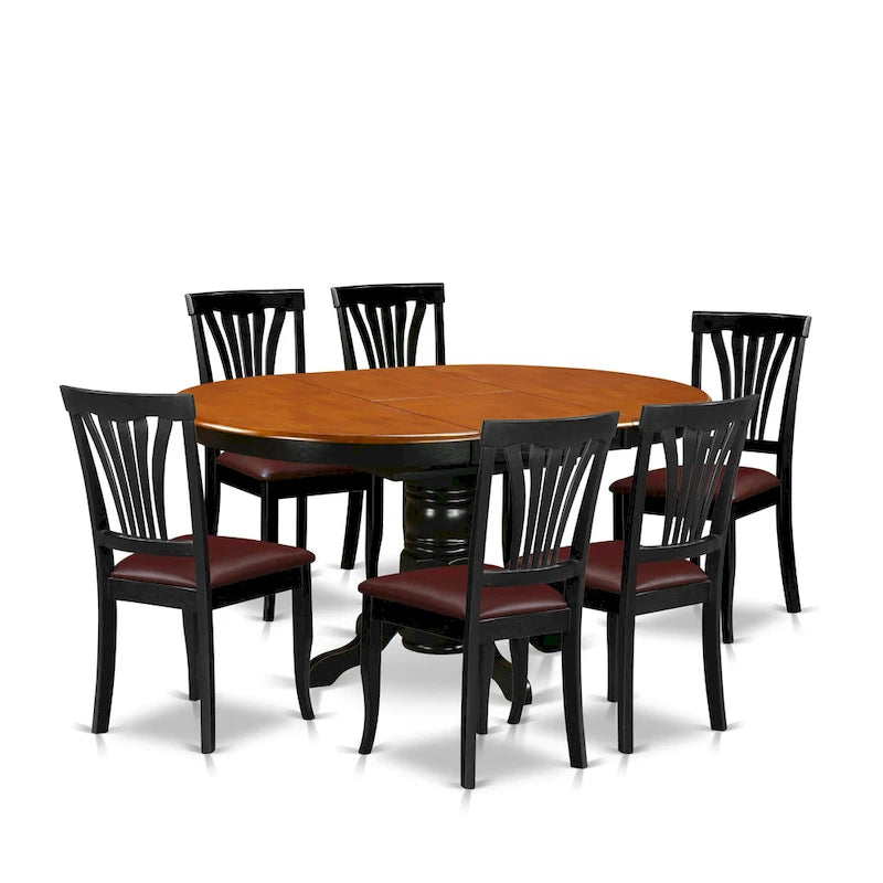 Ensemble de salle à manger rond 7 pièces avec 6 chaises - Noir et cerise