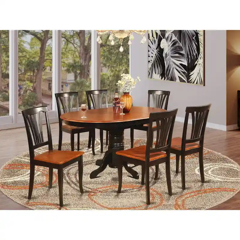 Ensemble de salle à manger rond 7 pièces avec 6 chaises - Noir et cerise
