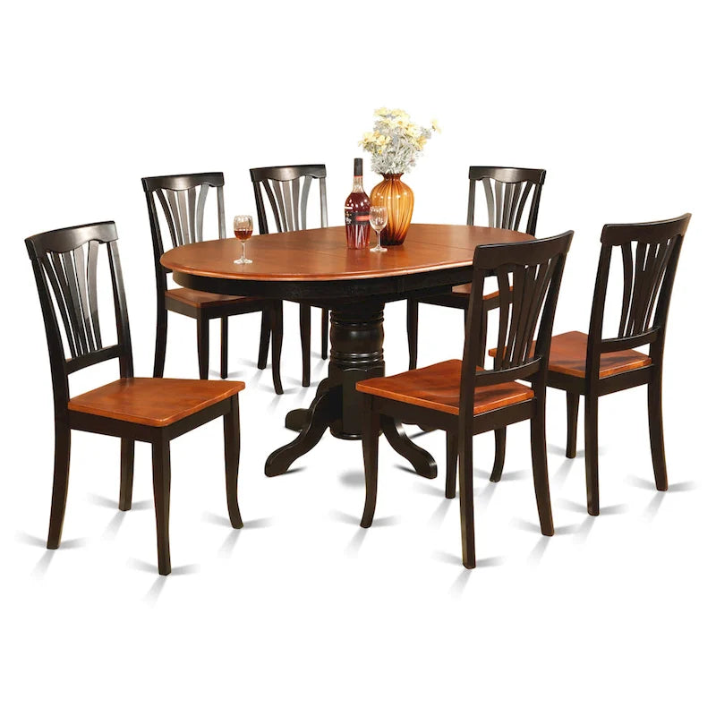 Ensemble de salle à manger rond 7 pièces avec 6 chaises - Noir et cerise