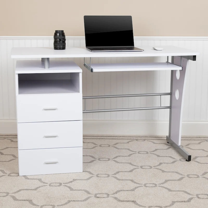 Bureau informatique à 3 tiroirs avec tablette clavier