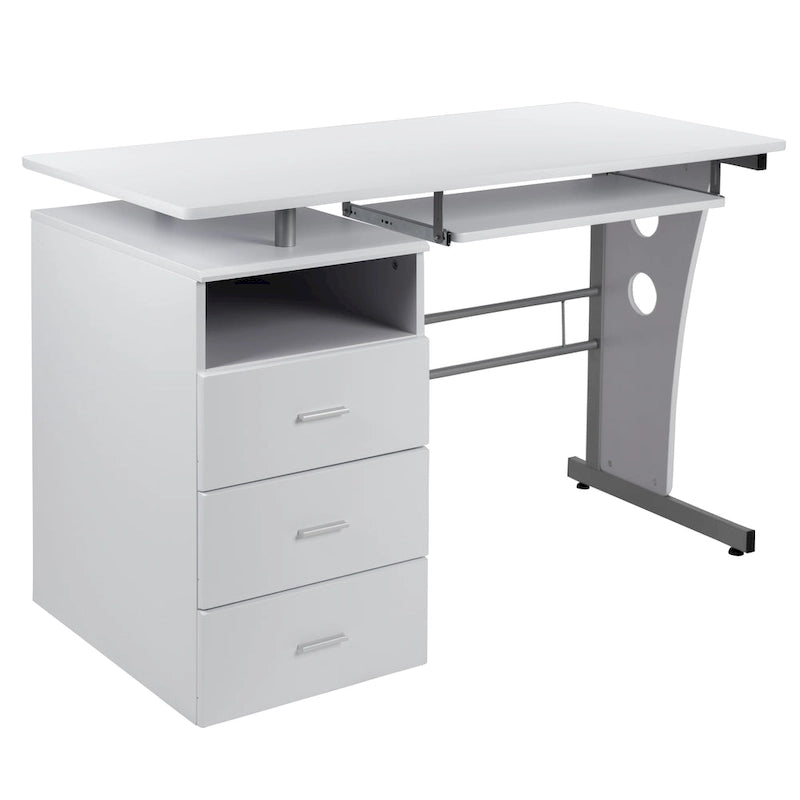 Bureau informatique à 3 tiroirs avec tablette clavier