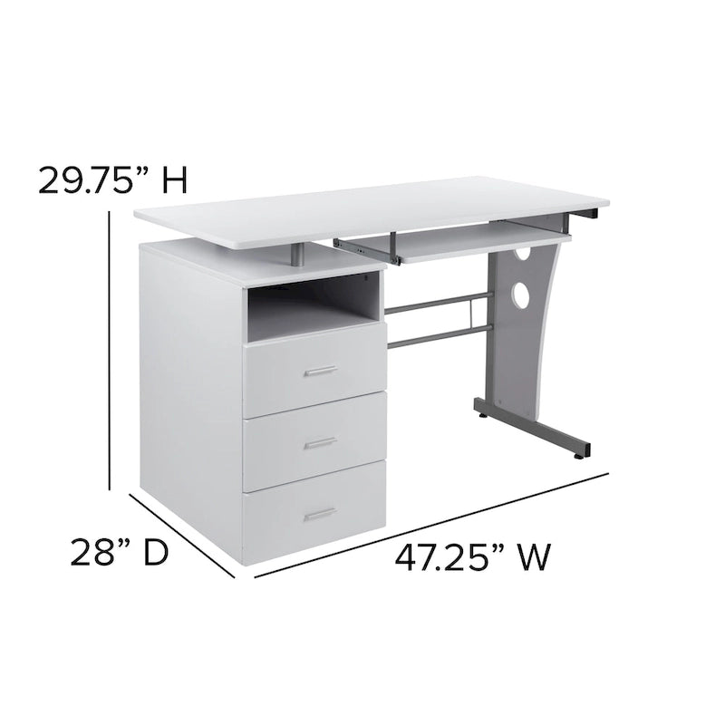 Bureau informatique à 3 tiroirs avec tablette clavier