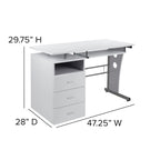 Bureau informatique à 3 tiroirs avec tablette clavier