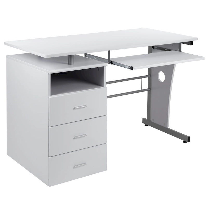 Bureau informatique à 3 tiroirs avec tablette clavier