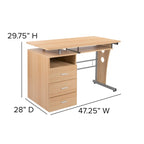 Bureau informatique à 3 tiroirs avec tablette clavier