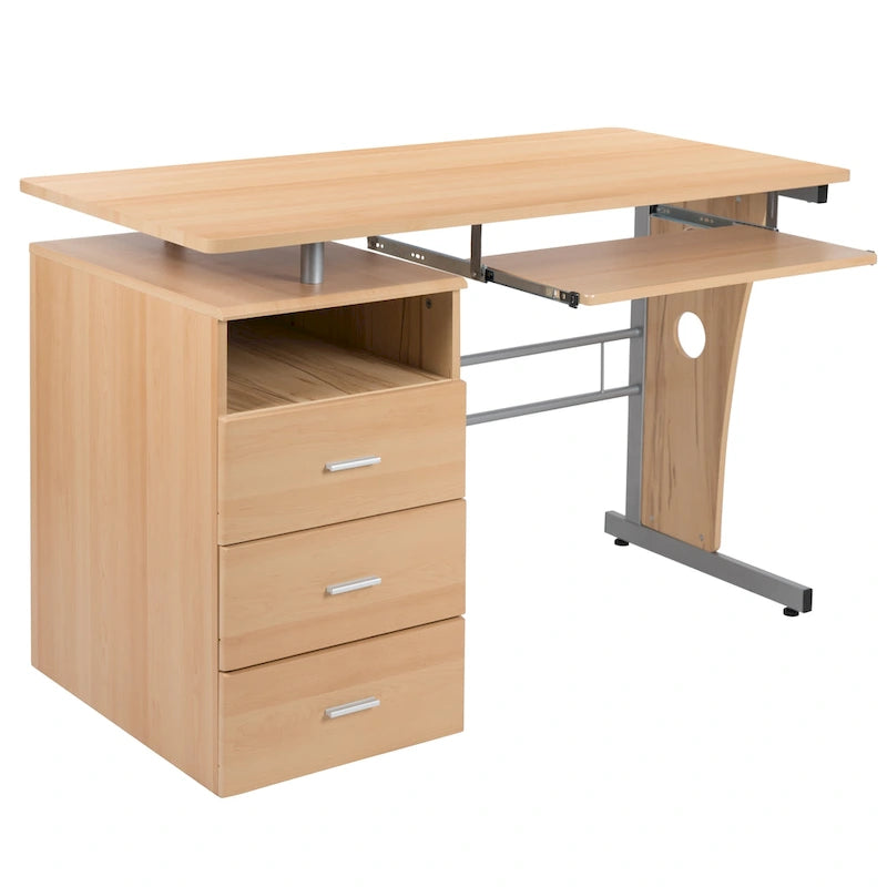 Bureau informatique à 3 tiroirs avec tablette clavier