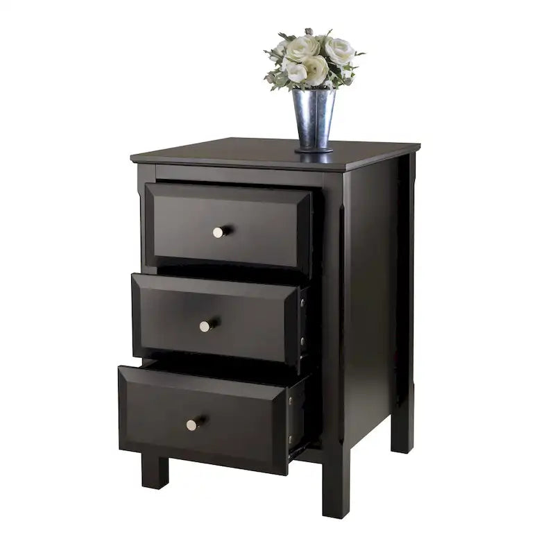 Table de chevet en bois noir avec 3 tiroirs de rangement spacieux - 40 L x 40 l x 60 H cm