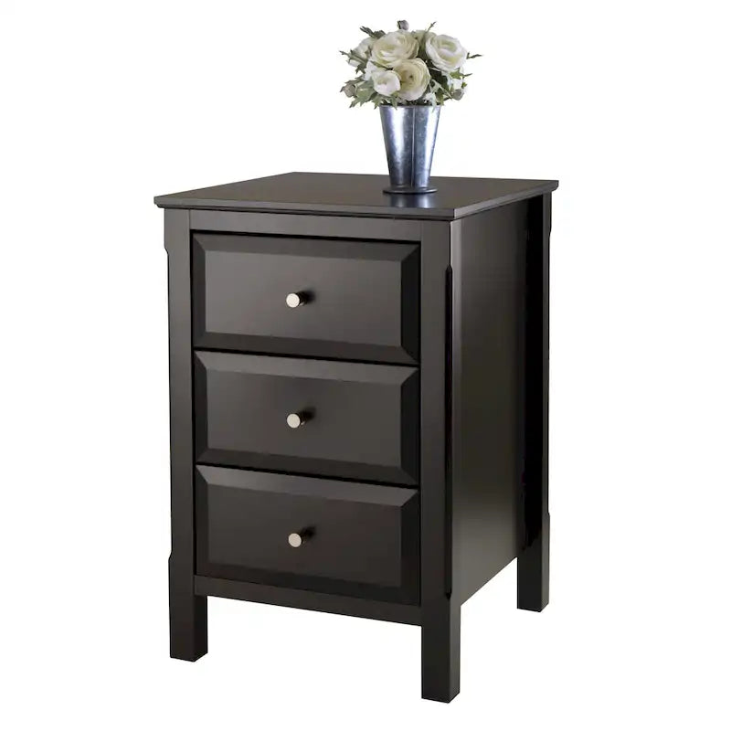 Table de chevet en bois noir avec 3 tiroirs de rangement spacieux - 40 L x 40 l x 60 H cm