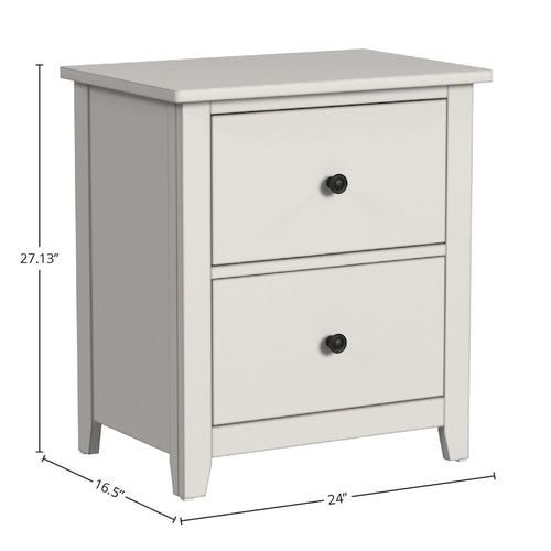 Table de chevet en bois de style fermier à 2 tiroirs – Finition crème
