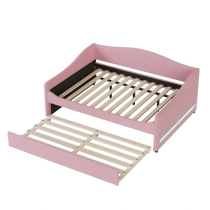 Lit de repos rembourré en polaire Teddy pleine taille avec lumière LED et lit gigogne