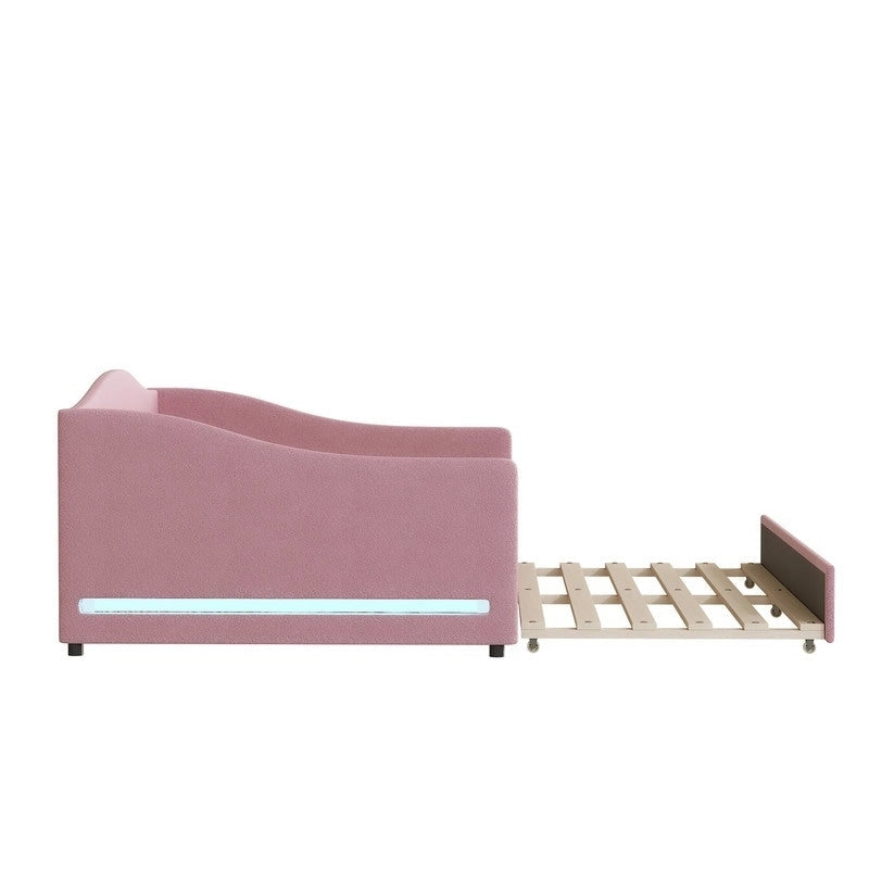 Lit de repos rembourré en polaire Teddy pleine taille avec lumière LED et lit gigogne