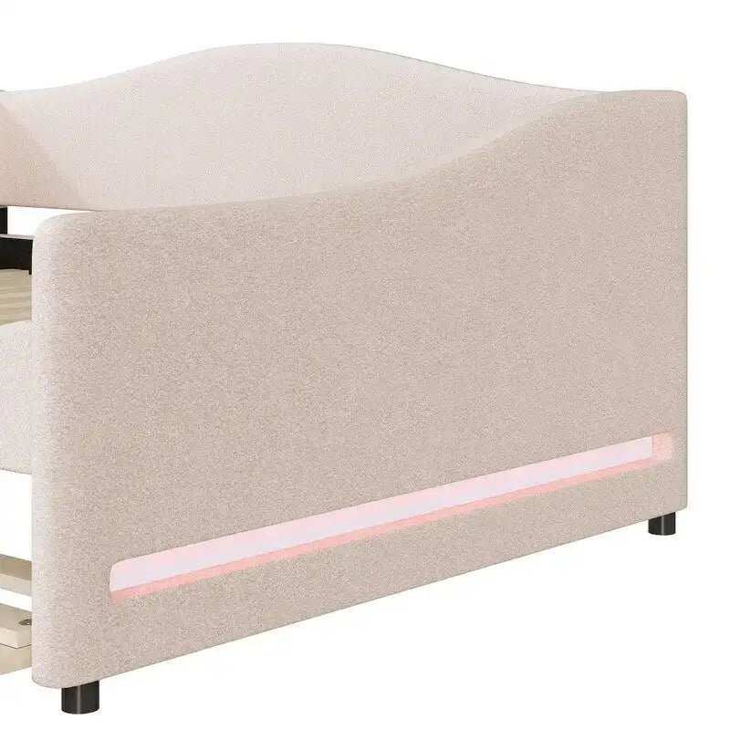 Lit de repos rembourré en polaire Teddy pleine taille avec lumière LED et lit gigogne