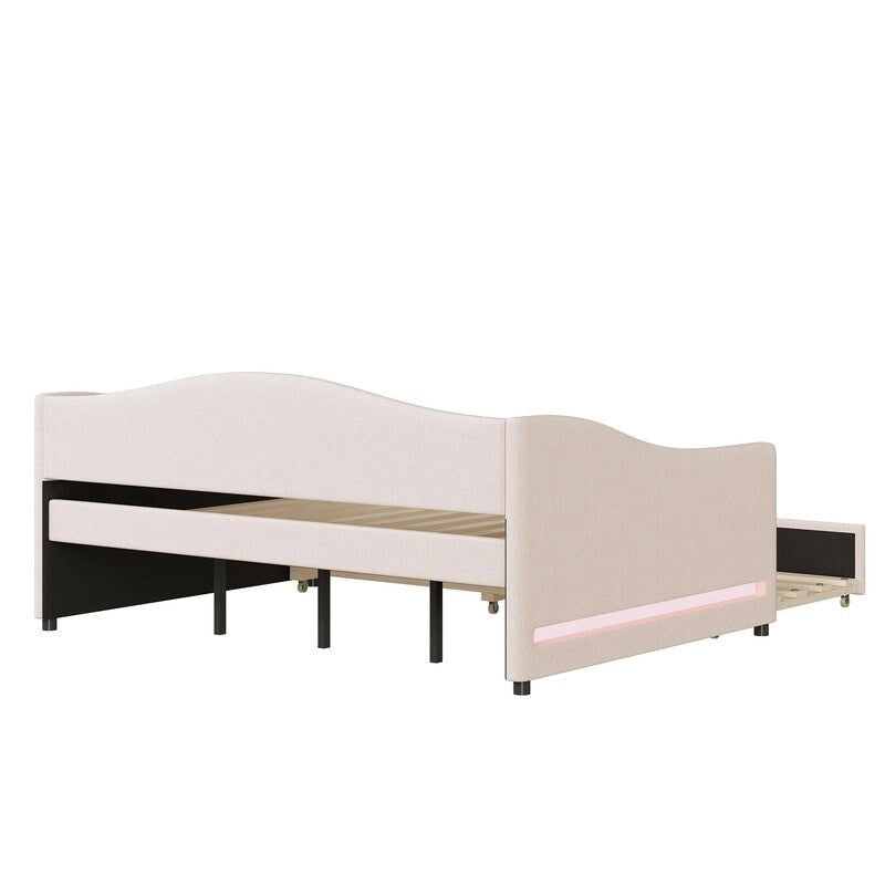 Lit de repos rembourré en polaire Teddy pleine taille avec lumière LED et lit gigogne
