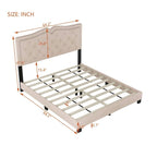 Cadre de lit rembourré Queen Size avec motif riveté, lit plateforme moderne en velours avec tête de lit capitonnée