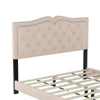 Cadre de lit rembourré Queen Size avec motif riveté, lit plateforme moderne en velours avec tête de lit capitonnée