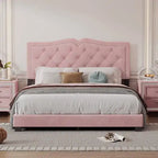 Cadre de lit rembourré Queen Size avec motif riveté, lit plateforme moderne en velours avec tête de lit capitonnée