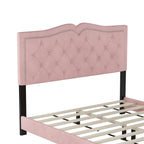 Cadre de lit rembourré Queen Size avec motif riveté, lit plateforme moderne en velours avec tête de lit capitonnée