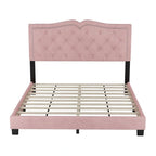 Cadre de lit rembourré Queen Size avec motif riveté, lit plateforme moderne en velours avec tête de lit capitonnée