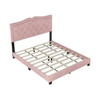 Cadre de lit rembourré Queen Size avec motif riveté, lit plateforme moderne en velours avec tête de lit capitonnée