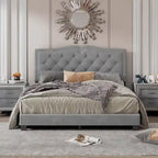 Cadre de lit rembourré Queen Size avec motif riveté, lit plateforme moderne en velours avec tête de lit capitonnée