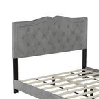Cadre de lit rembourré Queen Size avec motif riveté, lit plateforme moderne en velours avec tête de lit capitonnée