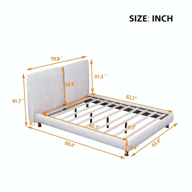 Lit plateforme en polyester Queen Size avec deux grandes têtes de lit