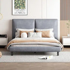 Lit plateforme en polyester Queen Size avec deux grandes têtes de lit