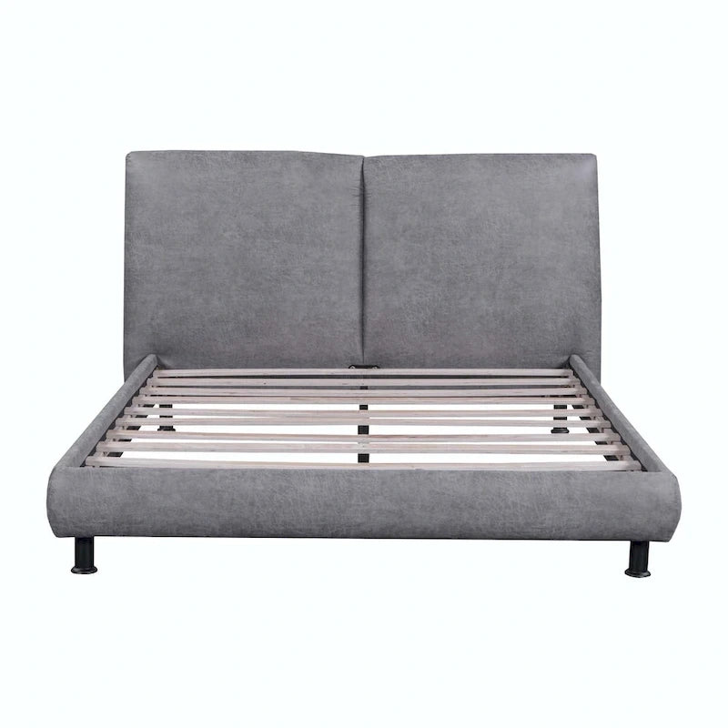 Lit plateforme en polyester Queen Size avec deux grandes têtes de lit