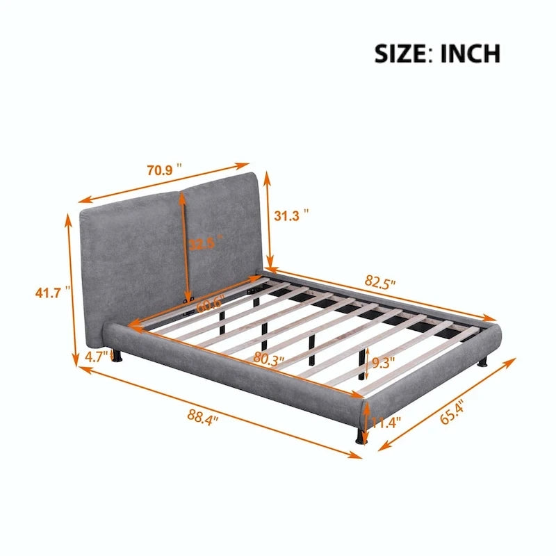 Lit plateforme en polyester Queen Size avec deux grandes têtes de lit