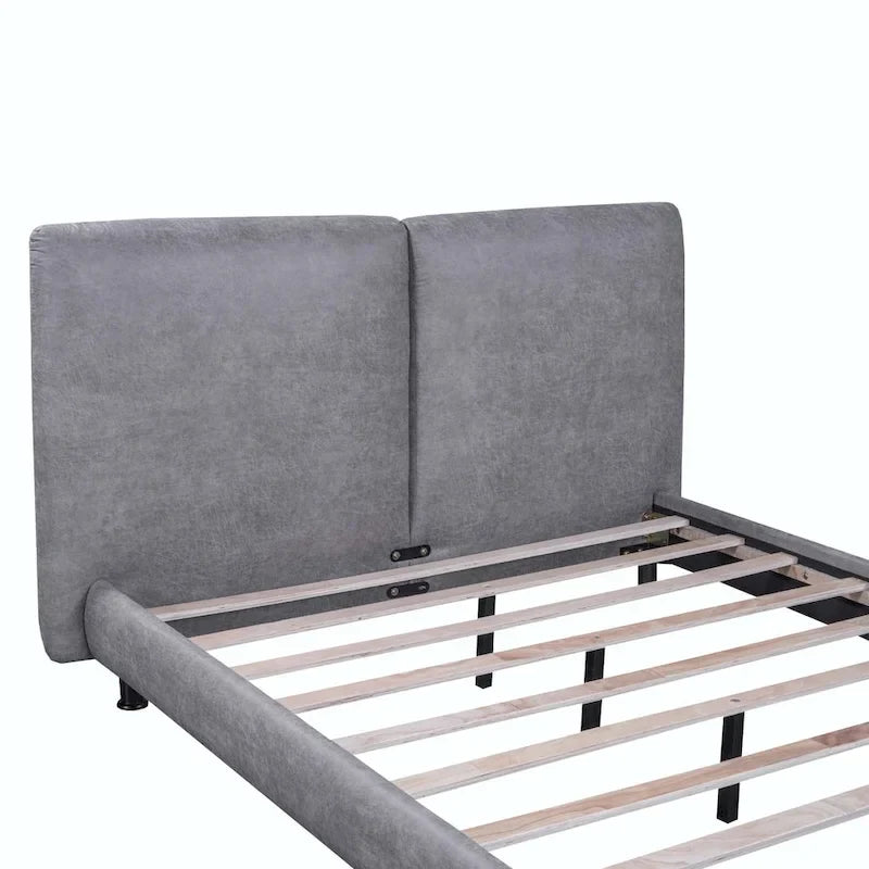 Lit plateforme en polyester Queen Size avec deux grandes têtes de lit