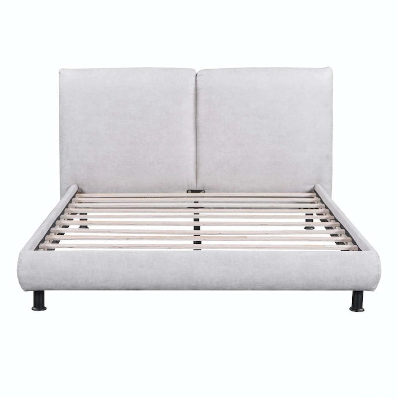 Lit plateforme en polyester Queen Size avec deux grandes têtes de lit